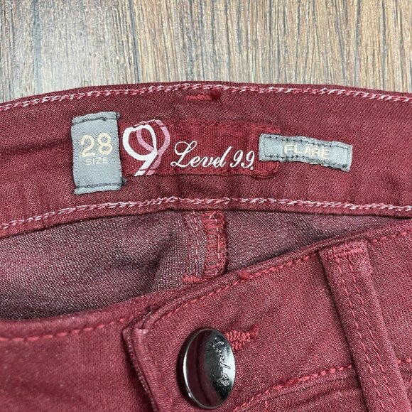 Level 99 Jeans Flare Boot Cut Retro Low Rise Red Color Sz 28 - Picture 5 of 11